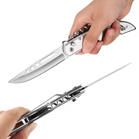 Outdoors Stainless Steel Multifunctional Folding Knife -Household Paring Knife with Wine Corkscrew,