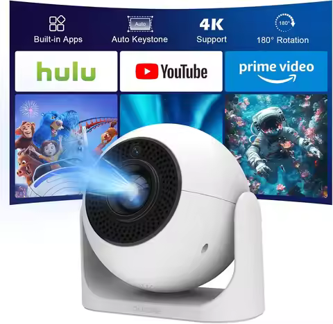 Mini Projector with WiFi Bluetooth, 4K Support 180° Rotation, Auto Focus & Keystone Portable Project