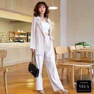 VELA ชุดเซท 2 ชิ้น (เสื้อสูทแขนยาว +กางเกงขายาว) สวีทแคนดี้กระเป๋าจริง กระดุมปั้ม(Mอก36-40in เอว27-35in ชุดทำงาน S03 แบรนด์ไทย