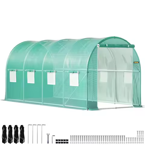 SucceBuy Walk-in Tunnel Greenhouse Galvanized Frame & Waterproof Cover 15x7x7/10x7x7/20x10x7/12x7x7 