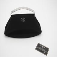 Chanel Vintage 97-99 Metal & Suede Black Silver Top Handle Satchel Clutch Evening Party Bag