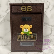 [Grocery King] Handmade Boutique Brushed Gold W Bear New Style Combination Lock Letter Box Including
