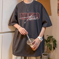 Street Wear Printed Short T Japanese Loose Sleeve T-Shirt Couple Large Size University Five-Point Ma