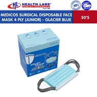 MEDICOS SURGICAL DISPOSABLE FACE MASK 4 PLY 50'S (JUNIOR) - GLACIER BLUE