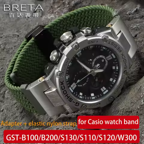 Stainless steel adapter + elastic nylon watchband for Casio GST-B200/B100/S130/S110/S120/W300 Replac