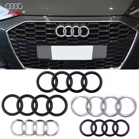 New 3D Audi Original Car Front Middle Rings Grille Decoration Trunk Sticker For AUDI Q3 Q5 A3 8V RS 