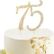 Gold 75th Birthday Cake Topper Rhinestones Cake Decorations for 75th Birthday Party