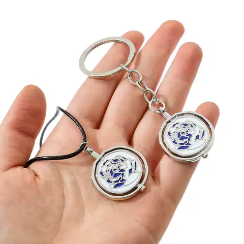 Game Jinx Blue Rose Rotatable Necklace - Anime Arcane Season 2 Inspired Metal Pendant Fashion Jewelr