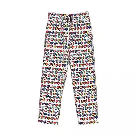 Custom Eurovision Song Contest Flags Hearts ESC EBU Eurofans Pajama Pants Men Sleepwear Sleep Lounge
