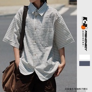 [K-2] cityboy Japanese Casual Plaid Shirt Pocket Loose Short Sleeve Retro [JC153] Kemeja Lelaki Leng