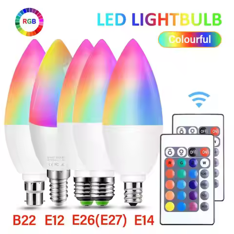 1PC Smart Lamp E12 E14 E26 E27 B22 LED Bulb Tuya Candle Lights Bulb RGB Dimmable Smart Bulb APP Voic