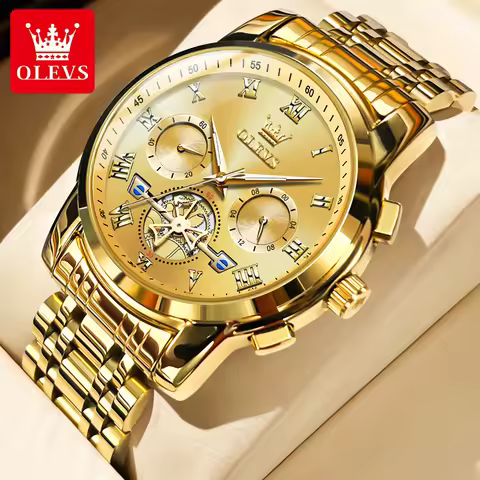 OLEVS 2859 Men's Quartz Watch With Steel Band Timing Function