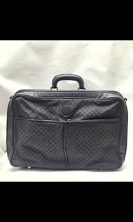 Vintage 80's FENDI ROMA S.A.S. FF Monogram Travelling Commuter Suitcase Leather + Coated Canvas Bag 