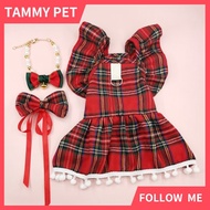 Christmas New Year Dress Set for Dogs Cats British Style Red Checkered Plaid Skirt Pet Clothes for S