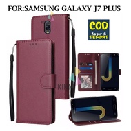 Leather Flip Cover SAMSUNG GALAXY J7 Plus  - Wallet Case Kulit - Casing Dompet Case Wallet Leather Flip Case SAMSUNG GALAXY J7 Plus Casing Hp Leather Dompet Kulit FLIP COVER WALLET