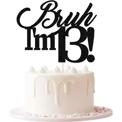 Bruh I'm 13, Cake Topper Black Glitter 13th birthday decorations for boys, 13th birthday decorations