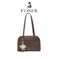 กระเป๋าทรงสี่เหลี่ยมมีหูหิ้วสะพายไหล่ Foxer สำหรับผู้หญิงถุงซิปกับพวงกุญแจน่ารัก