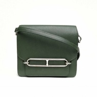HERMES Roulis豬鼻子19英國綠EC皮X刻銀扣肩背包