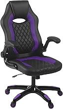 AON Archeus Gaming Style Computer Desk Chair, Built-In Lumbar Support, Flip-Up Arm, Lock/Tilt 360 Swivel, 300 lb. max - Black &amp; Purple