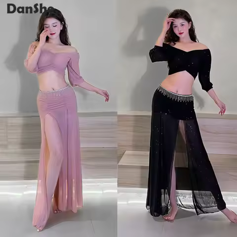 Adult Belly Dance Strapless Top Skirt Set Female Oriental Training Clothes Beginners Performance Ind