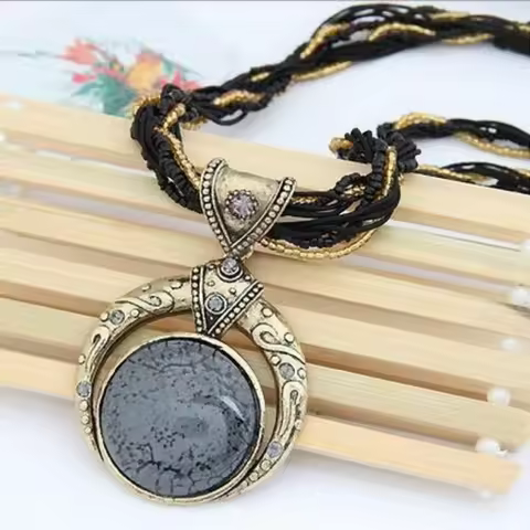 Vintage Necklace Jewelry Fashion Popular Retro Bohemia Style Multilayer Beads Chain Crystal Grain Pe