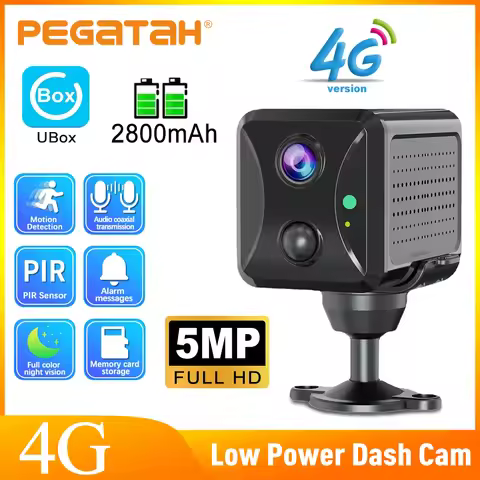 PEGATAH Ubox 5MP 4G Mini Security Camera SIM WiFi 1080P PIR Night Vision Voice Intercom 3800mAh Batt