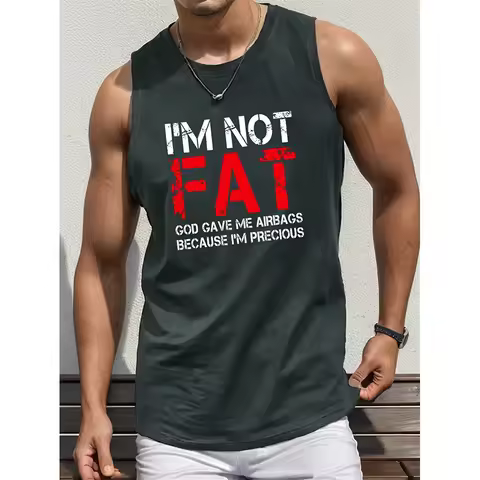 I'm Not Fat Graphic Funny Fitness Tank Top For Men Clothing 3D Print Hip Hop Gym Vest Summer Loose B