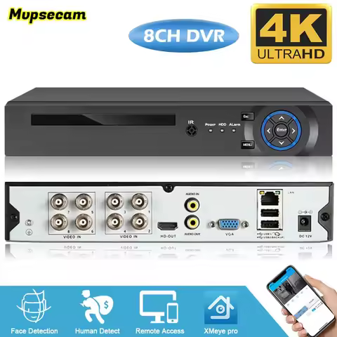 Xmeye 4K 8MP HD Security CCTV DVR Smart Face Detection 8CH 6in1 8M-N H.265+ Hybrid Video Recorder Fo