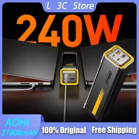 AOHI 240W Power Bank 27600mAh Large Capacity LED Display Power Bank with 3FT C-C Cable Two-way Quick