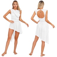Women Sleeveless Leotard Figure Ice Skating Dress Lyrical Modern Dancing Performance Dress Open Back