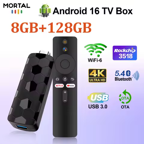 Global Version TV Stick Google Voice Android 16 4K HD Video 8G 128G RAM WiFi 6 Bluetooth 5.0 Fast RK