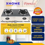Firenzzi 2 Burner Free Standing Tempered Glass Top Gas Stove (3.8Kw + 4.2Kw) Fs-148 DAPUR GAS 煤气灶(Fr
