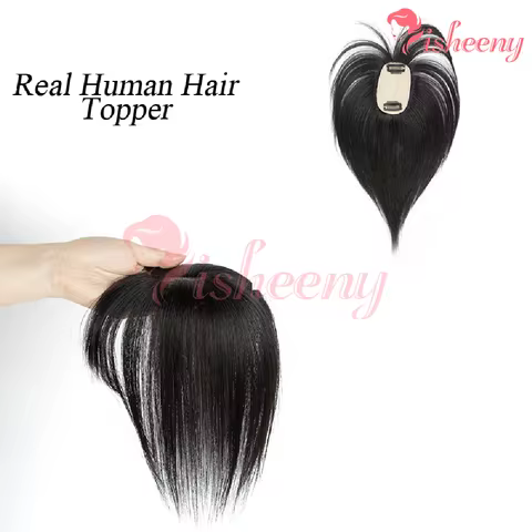 Isheeny Real Human Hair Topper Clip-In Air Bangs 5x9cm Breathable Mesh Base 20g 8-14 Inch Hair Piece