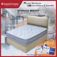 A99 Bed Frame | Frame + 10" Mattress Bundle Package | Single/Super Single/Queen/King Storage Bed | Divan Bed