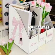 Cream Bunny Series Hand-Painted Style Bookend Storage Box Desktop Bookshelf Paper Folder Cartoon Cut