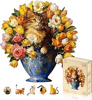 Jigfoxy Wooden Puzzle for Adults, Cat Wooden Puzzle for Adults, Cat in The Vase, Wooden Animal Puzzl