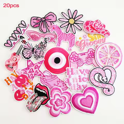 20Pcs/lot Mixed Pink Red Patches for Clothing Jackets Jeans DIY Iron on Stickers Cotton Fabric Girls