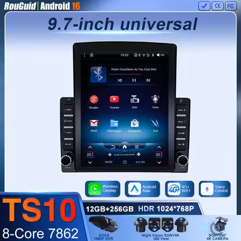 Android 16 Universal 9.7 inch Car Stereo CarPlay Car Radio Android Auto GPS Multimedia Player 2 DIN 