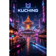 Wallpaper Digital Kuching Sarawak Futuristik Cyberpunk Style 2K High Resolution