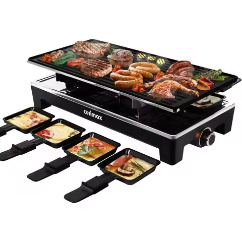 CUSIMAX Raclette Grill Electric Grill Table Portable 2 in 1 Korean BBQ Grill Indoor & Cheese Raclett