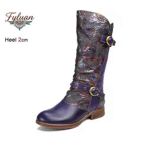 Hot Sale Women's Shoes Ethnic Style Knee Length Boots Comfortable Genuine Leather Vintage Long Boots