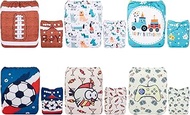 Alva Baby 6 Pack Washable Adjustable Cloth Nappies + 12 Inserts 6DM05-DE