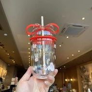 Starbucks New Product 2024 Valentine's Day Gift Limited Cute Cat Bow Decoration Glass Straw Mug