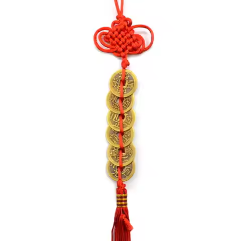 Ancient Coin Antique Fortune Money Luck Wealth Success 5 Or 6 Copper Coins Chinese Knot Red Rope Fen