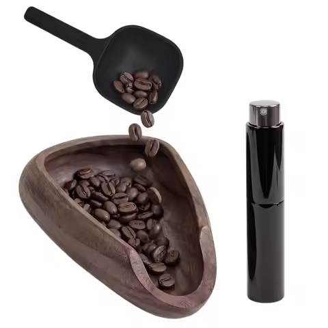 Wooden Coffee Bean Dosing Cup with Spray Bottle and Measuring Spoon Set, Multifunctional Weigh Dosin