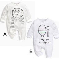 Long Romper Baby Ready For Breakfast LKB-13288 Long Romper Baby White Baby Clothes/ White Baby Cloth