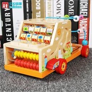 禮品苑 [現貨] 木製 多功能學習繞珠車 益智玩具 早教玩具 汽車玩具  兒童禮物