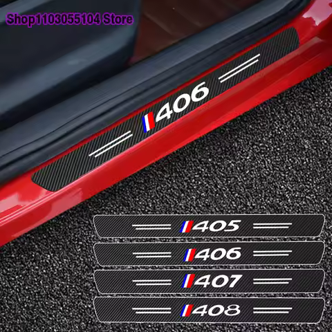 4pcs Carbon Fiber Car Door Sill Sticker For Peugeot 405 406 407 408 GT GTLINE Auto Accessories
