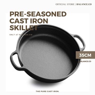 Balance.co Premium Pre-seasoned Pure Cast Iron Double Handles Skillet Frying Pan 30cm Non Coated Fla