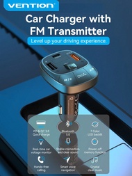 VENTION FFLB0 FM Car Charger Three-Port C+A+A (30W/18W/5W) ABS Model, Bluetooth Connection, PD Fast 